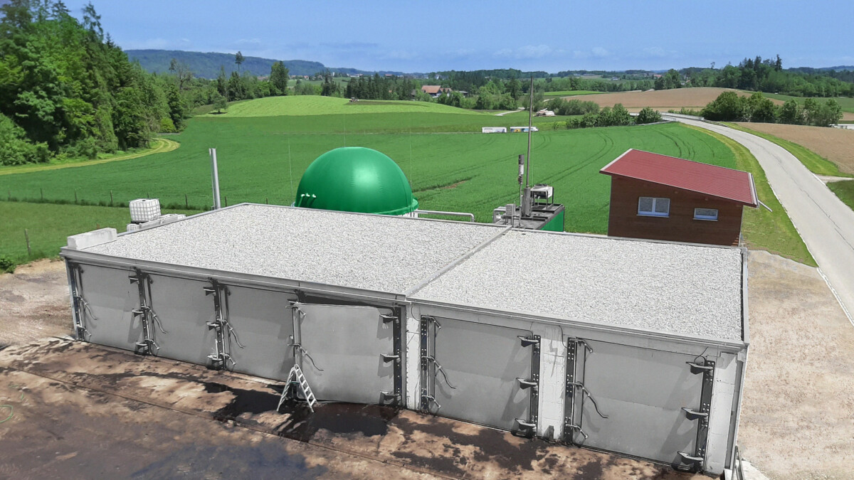Biogasanlage für Festmist, Stroh, Grünschnitt und Bioabfall